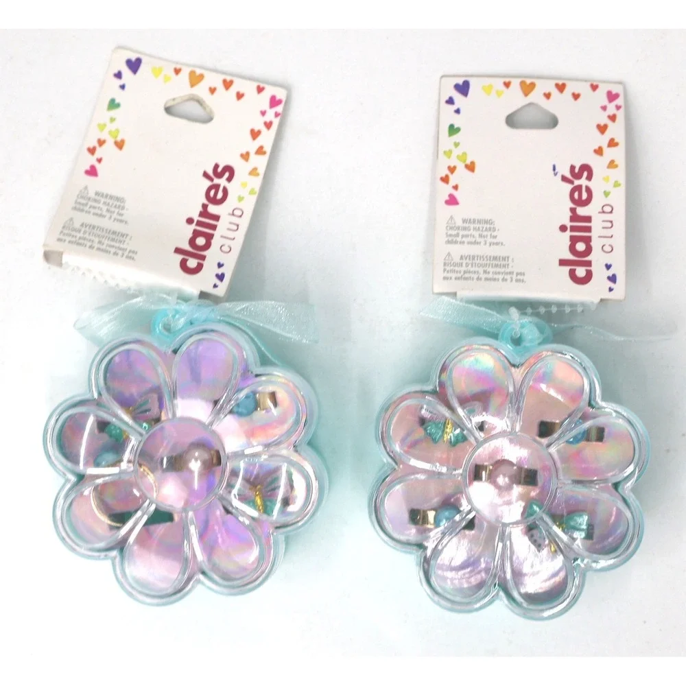 Claire's Club Flower Jewelry Case Girls OS Blue NWT Iridescent Daisy Set of 2